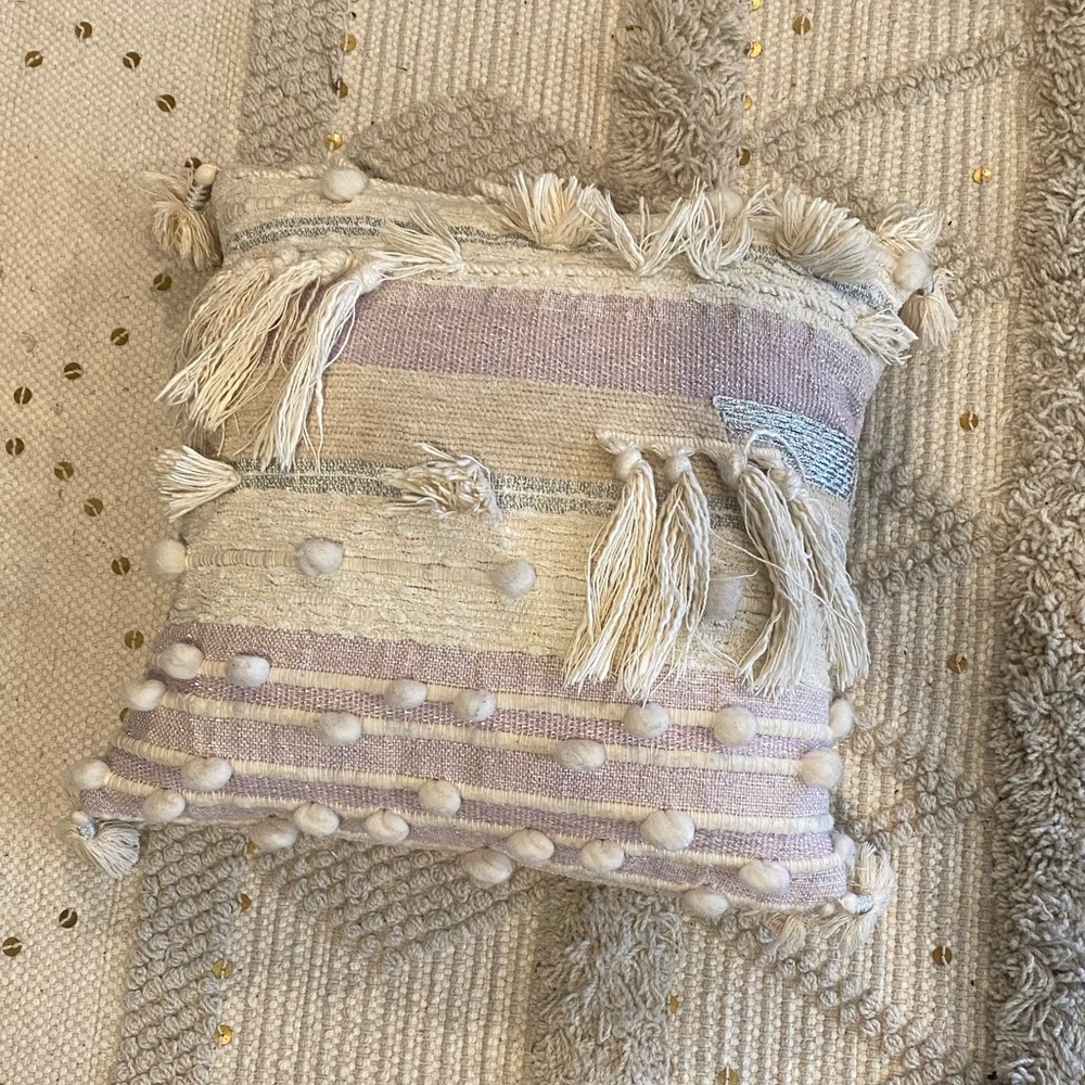 Anthropologie Pink Tassel Throw Pillow